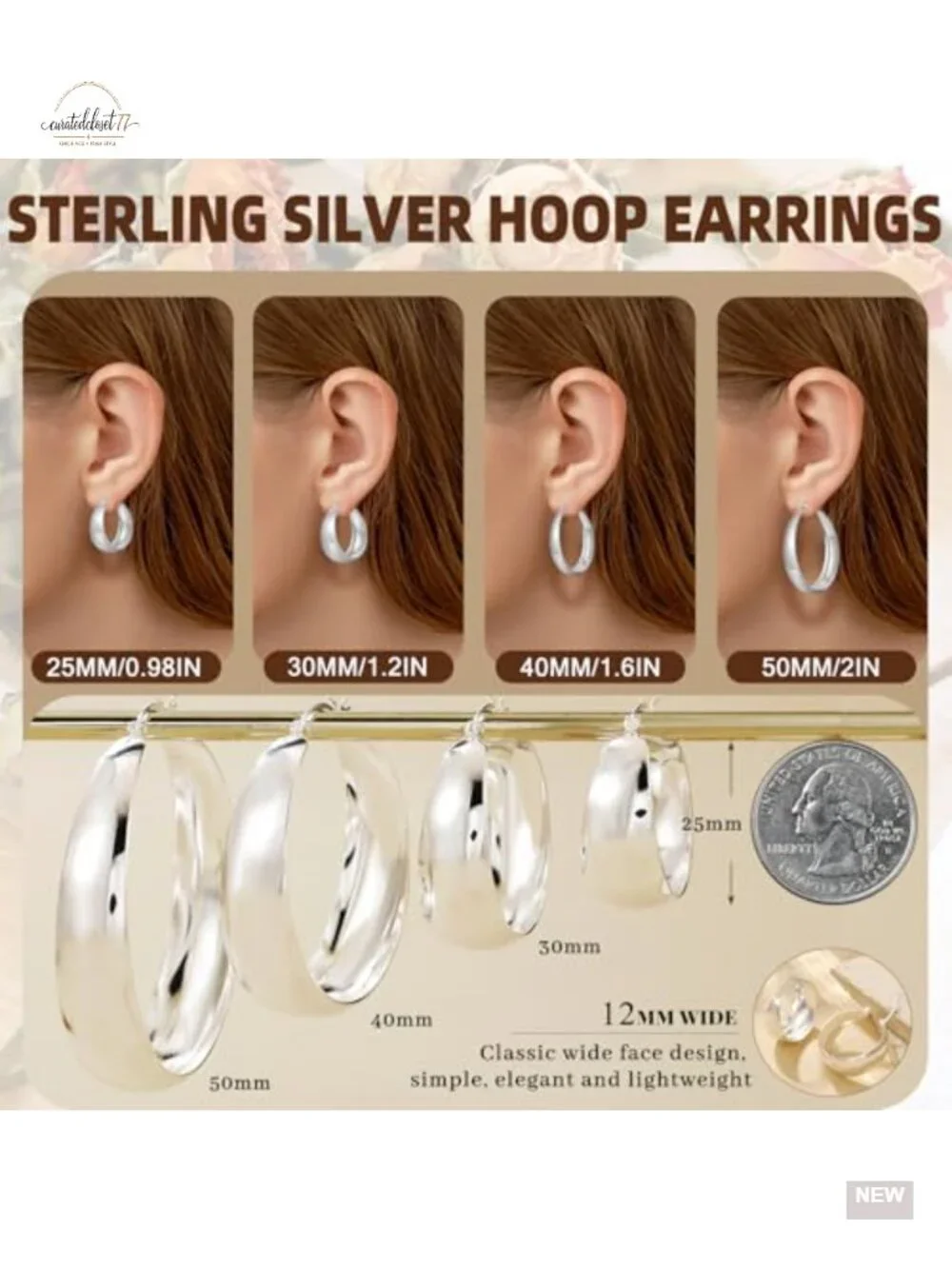 Sterling Silver Chunky Hoop Earrings - 12mm Wide Thick Hoops for Women